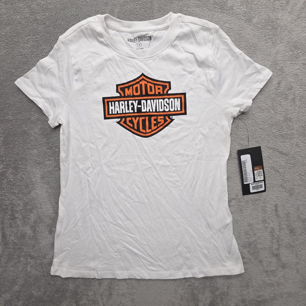 Harley-Davidson Shirt Womens M White Crew Neck Short Sleeve Logo Tee 100% Cotton